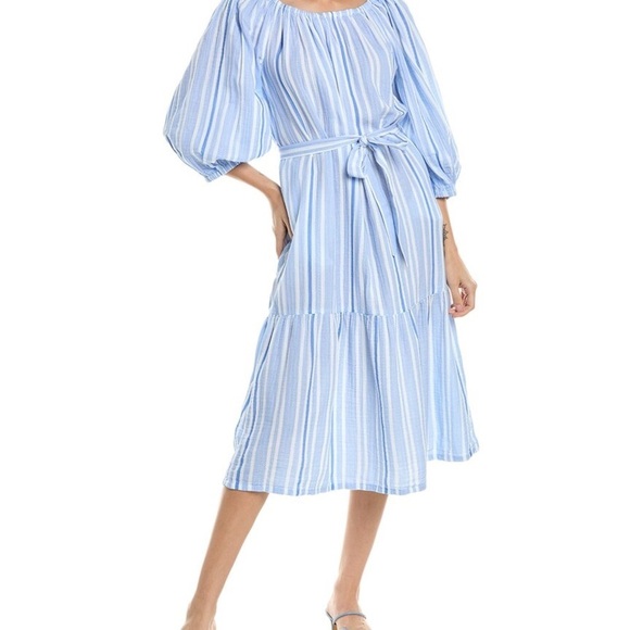 NWT,TOMMY BAHAMA, Vill Solstice Stripe Off The Shoulder Cotton Dress Blue Vault - Picture 5 of 14